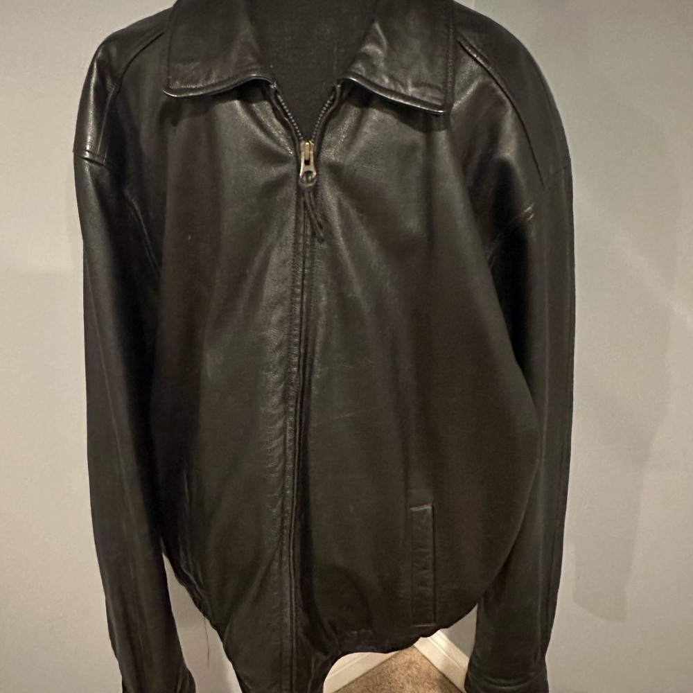 Croft & Barrow Black Leather Bomber Jacket